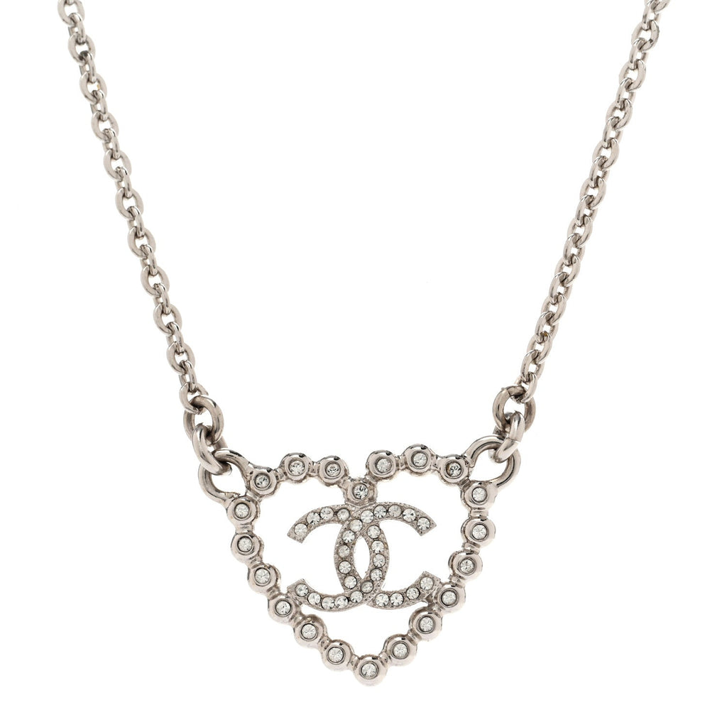 Crystal CC Heart Necklace Silver