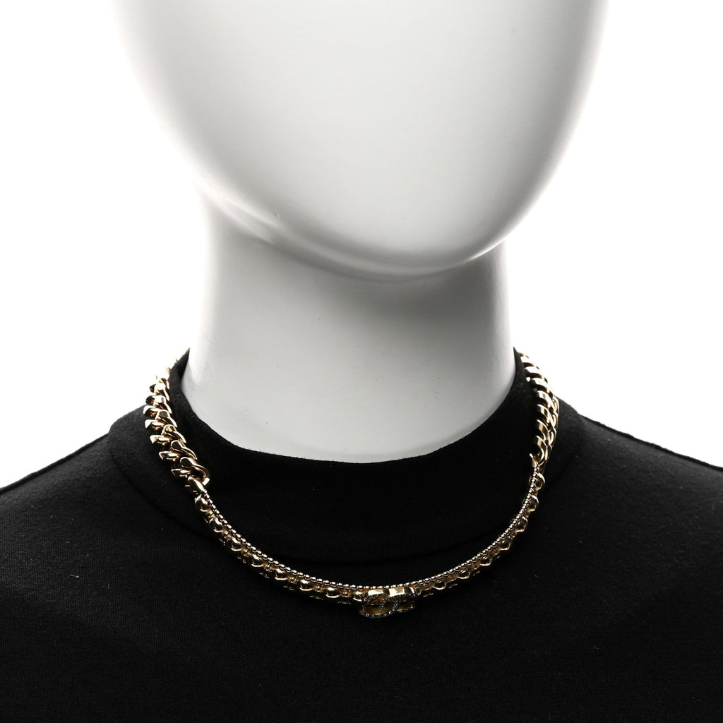 Metal Crystal Bead Chain Link CC Choker Necklace Gold