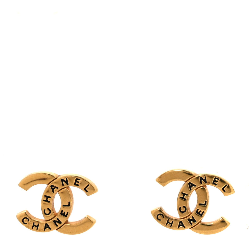 Metal CC Paris Button Stud Earrings Gold