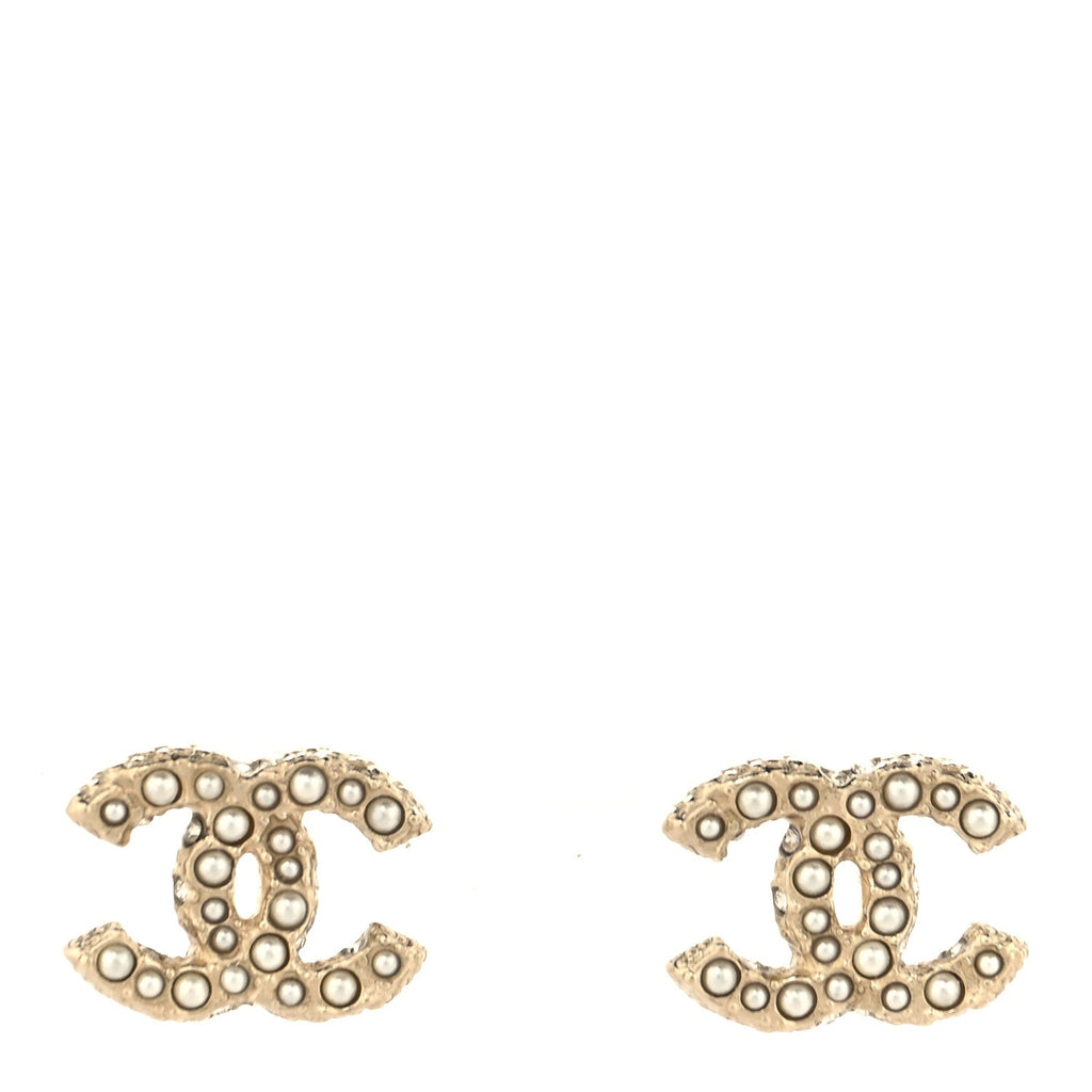 Metal Graduated Pearl Crystal CC Earrings Light Gold