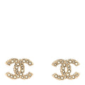 Metal Graduated Pearl Crystal CC Earrings Light Gold