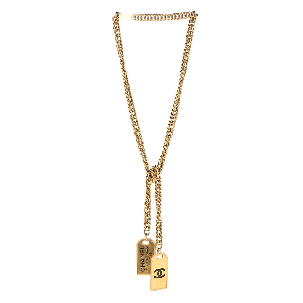 Metal ID Dog Tag Charm Necklace Gold