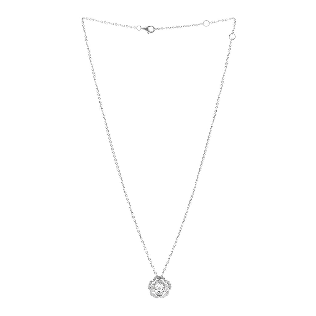 18K White Gold Diamond Bouton de Camelia Pendant Necklace