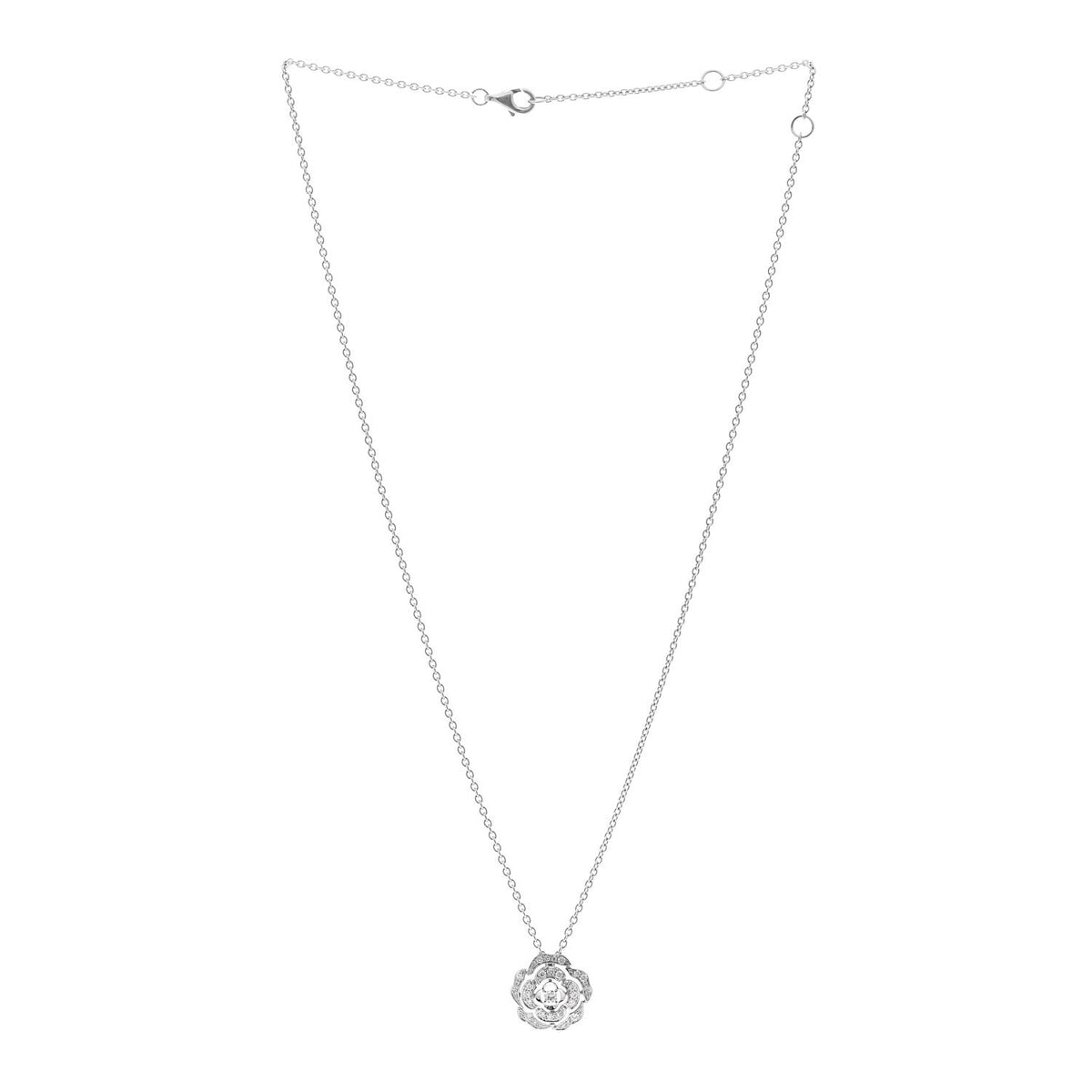 18K White Gold Diamond Bouton de Camelia Pendant Necklace