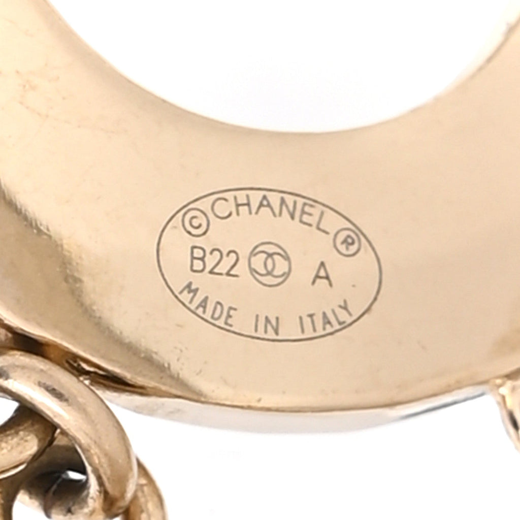 Metal Enamel Cha-Nel Logo Drop Earrings Black White