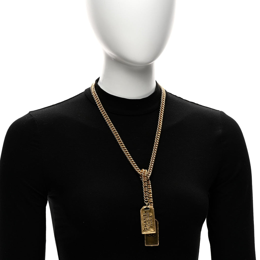 Metal ID Dog Tag Charm Necklace Gold