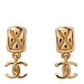 Metal CC Drop Earrings Gold