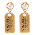 Pearl CC Tags Drop Earrings Gold