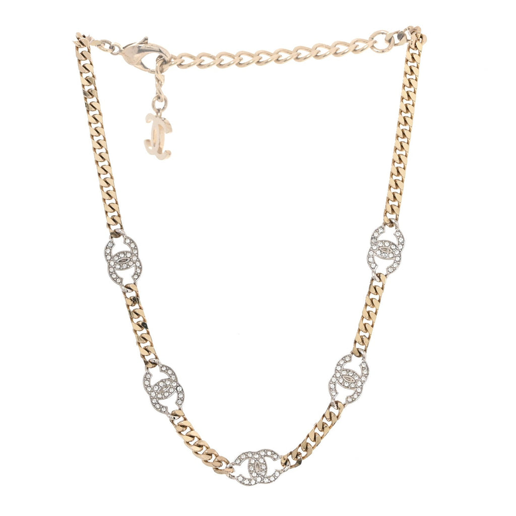 Crystal Chain CC Link Choker Gold Silver