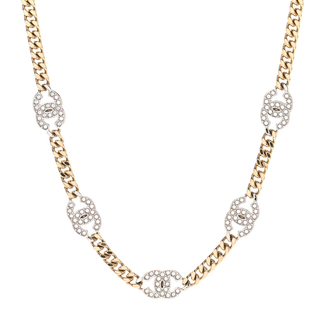 Crystal Chain CC Link Choker Gold Silver