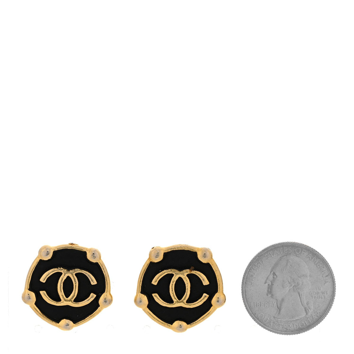 CC Round Clip On Earrings Black Gold