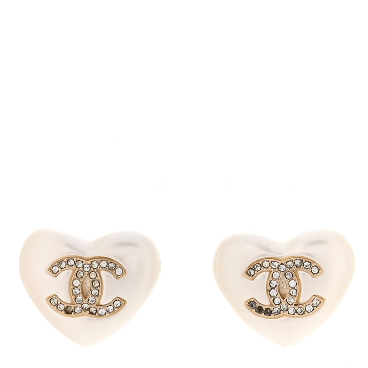 Pearl Crystal CC Heart Earrings Gold