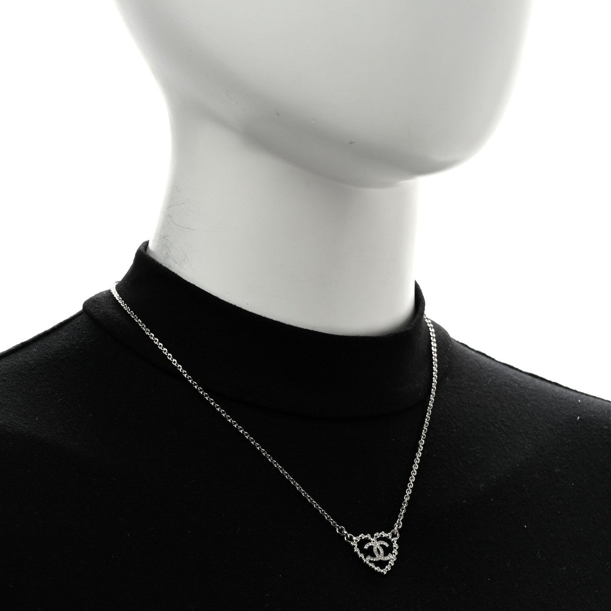 Crystal CC Heart Necklace Silver