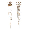 Pearl CC Long Chain Drop Earrings Gold