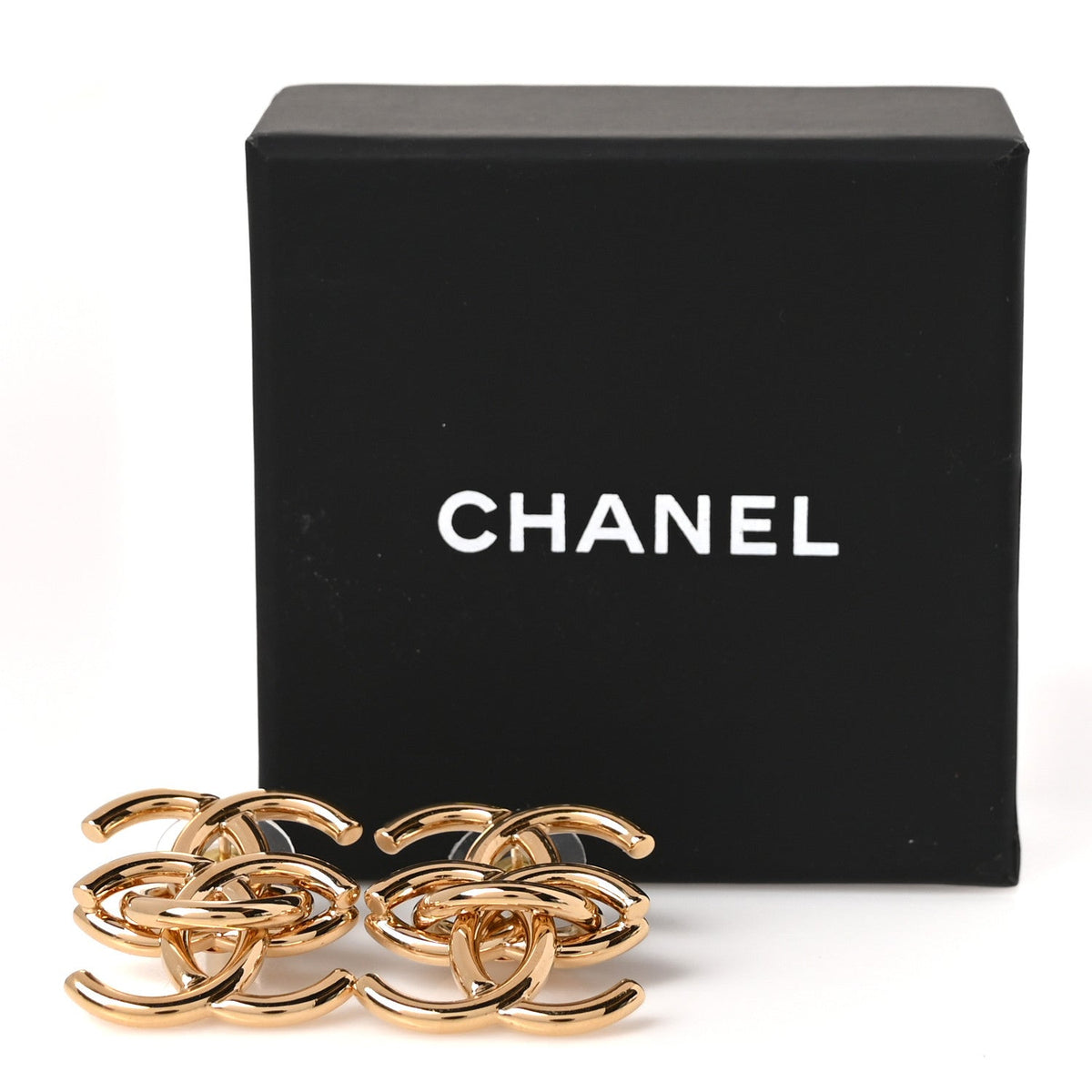 Metal Double CC Interlock Earrings Gold