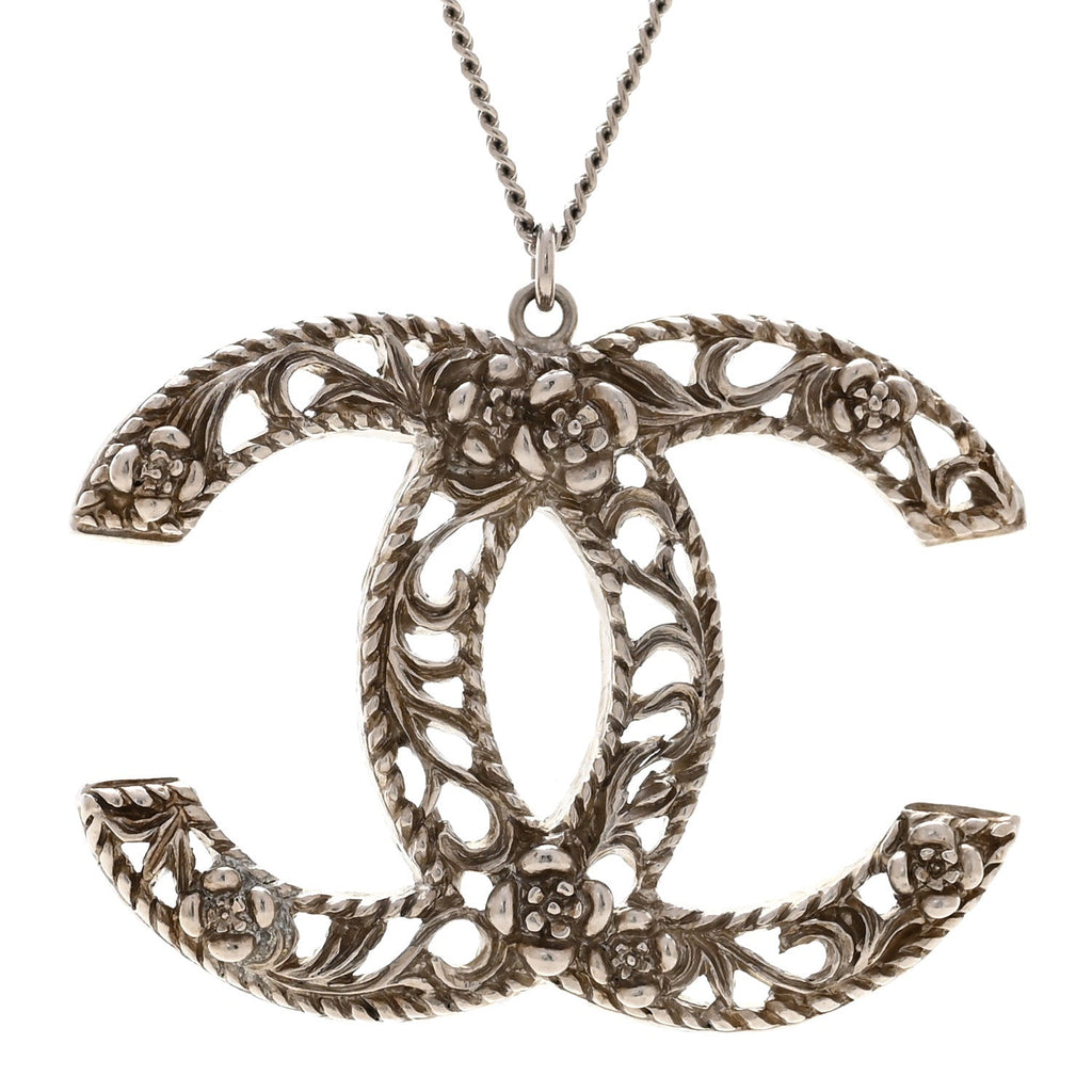 Ruthenium Twisted Camellia CC Pendant Necklace