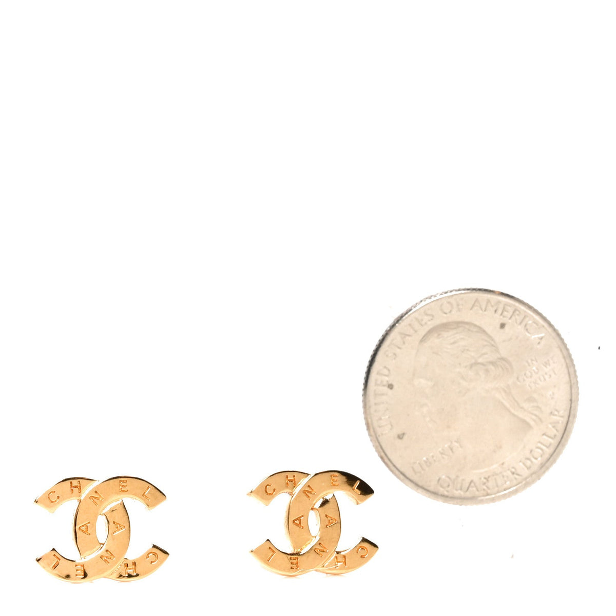 Metal CC Paris Button Stud Earrings Gold