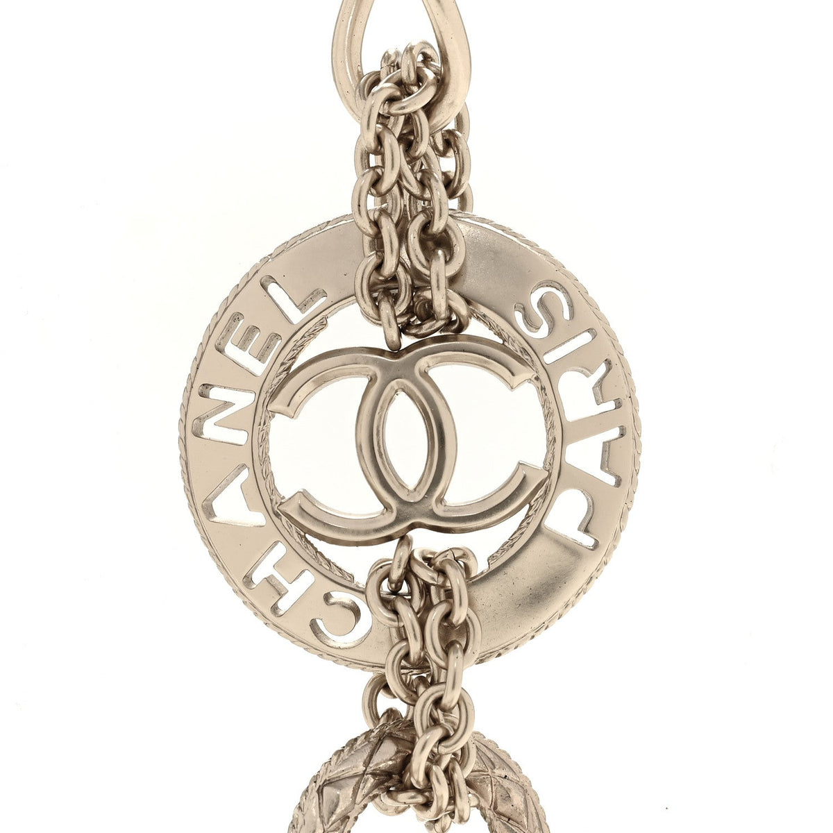 Metal Pearl Chain CC Paris Pendant Long Necklace Light Gold