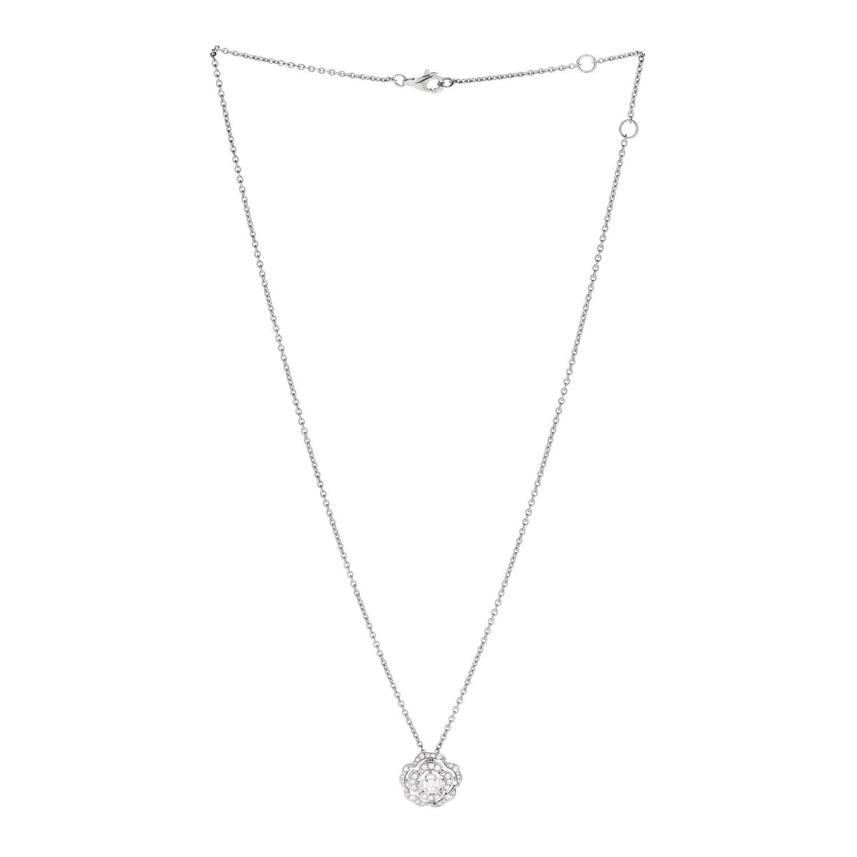 18K White Gold Diamond Bouton de Camelia Pendant Necklace