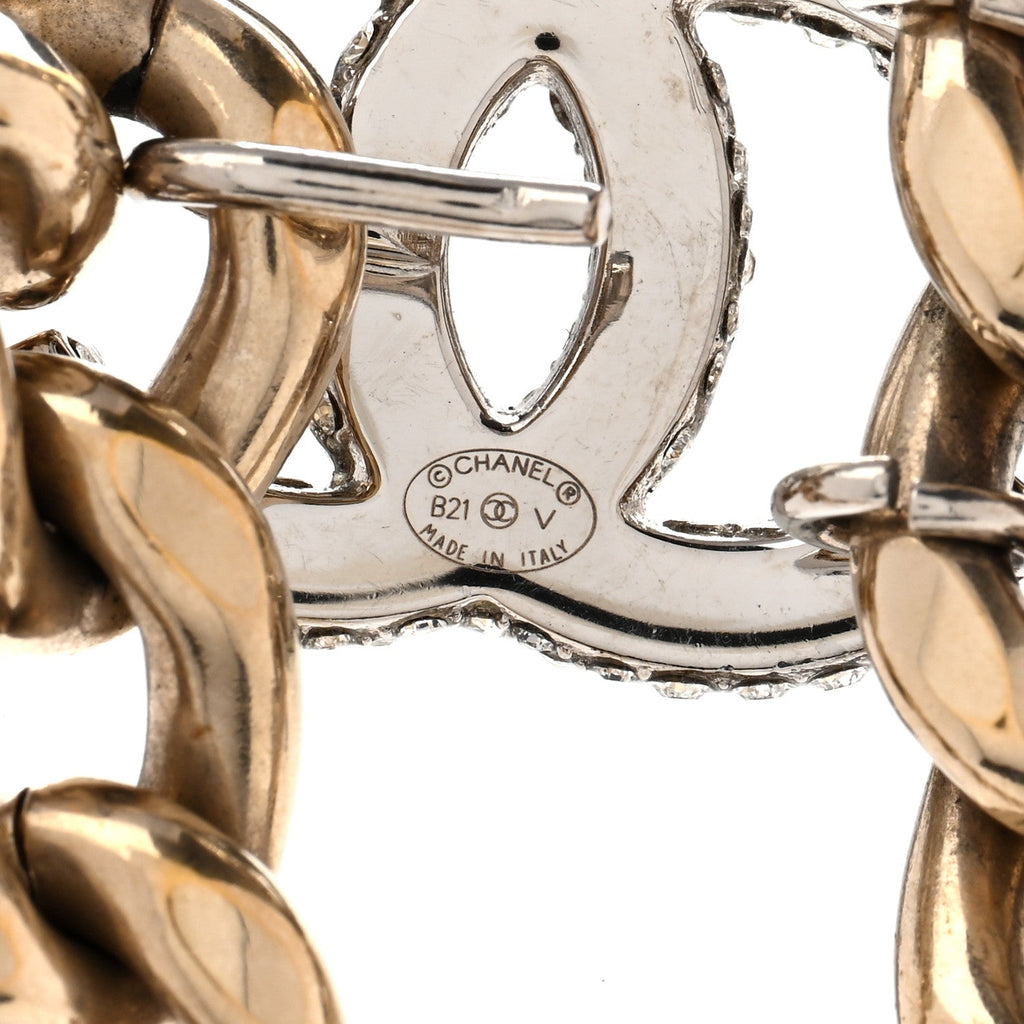 Chain Link Crystal CC Dog Tag Charm Necklace Gold