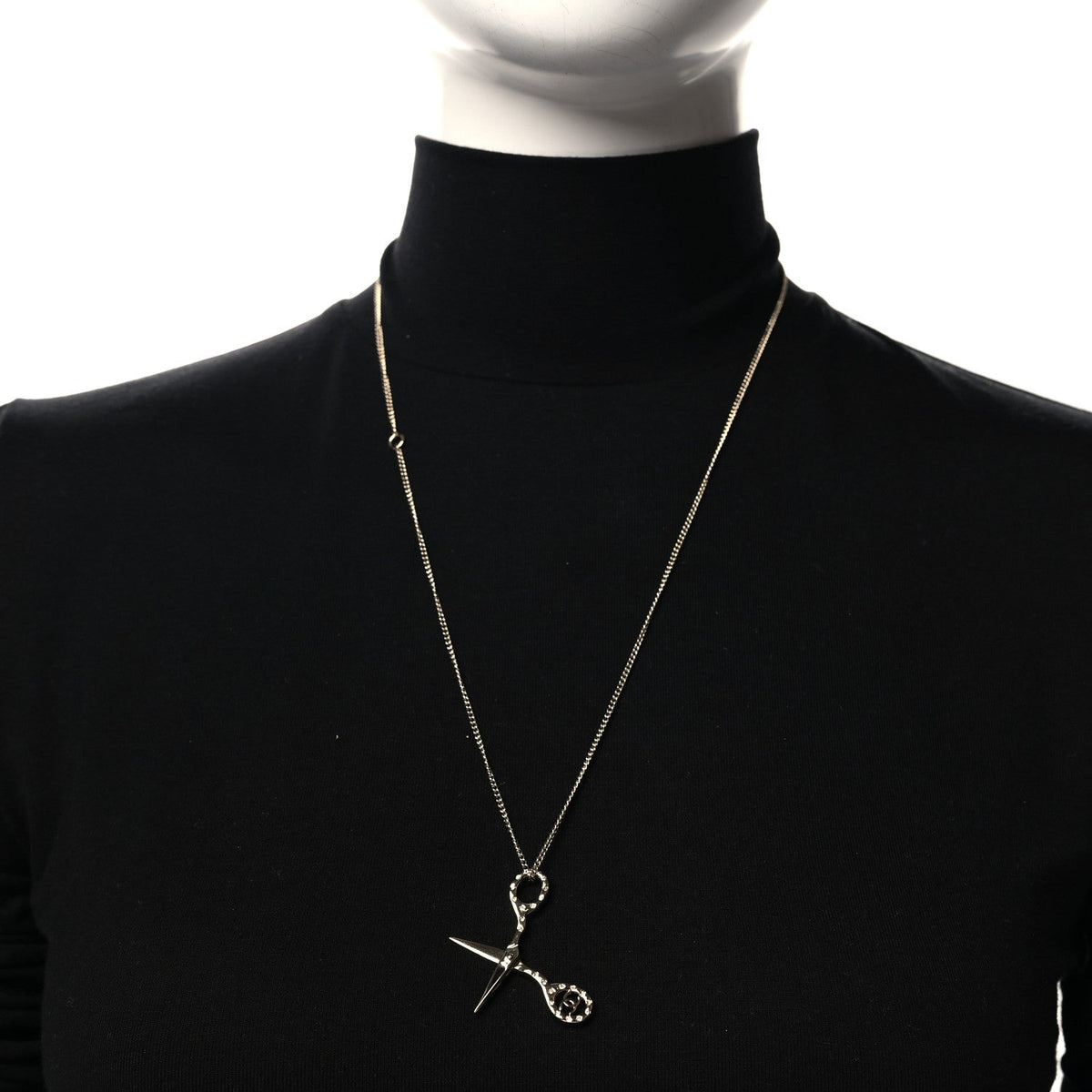 Metal Strass Crystal Scissors CC Pendant Necklace Gold