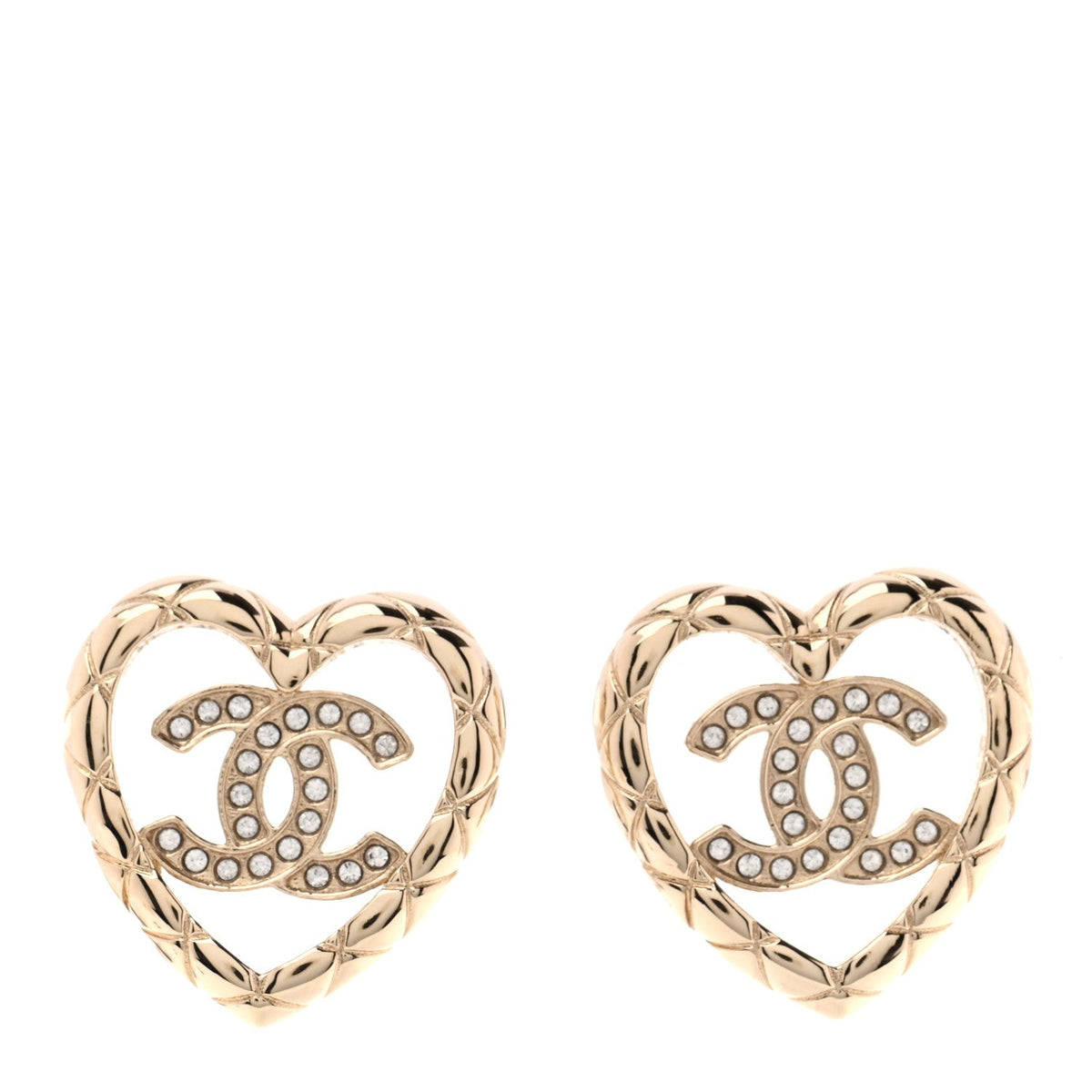 Metal Crystal CC Logo Heart Earrings Gold