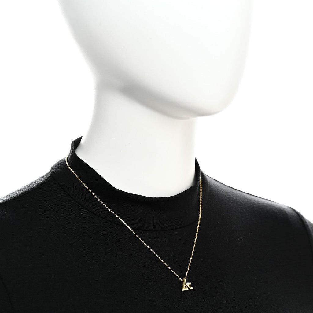 18K Yellow Gold Diamond Small LV Volt One Pendant Necklace