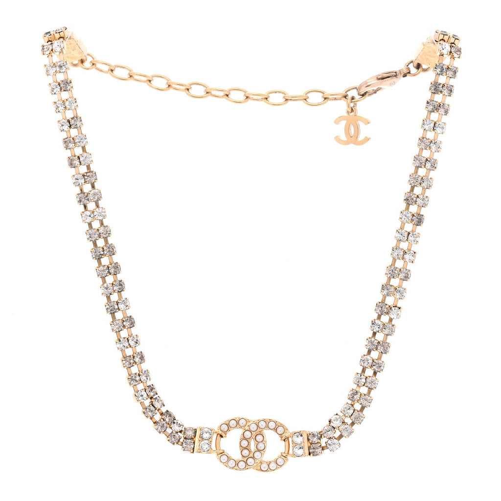 Crystal Pearl CC Choker Necklace Gold