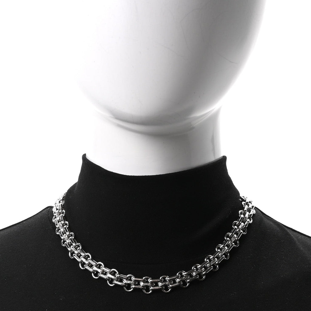 Metal Chain Link CC Choker Necklace Silver