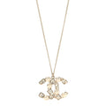 Crystal Pearl CC Pendant Necklace Gold