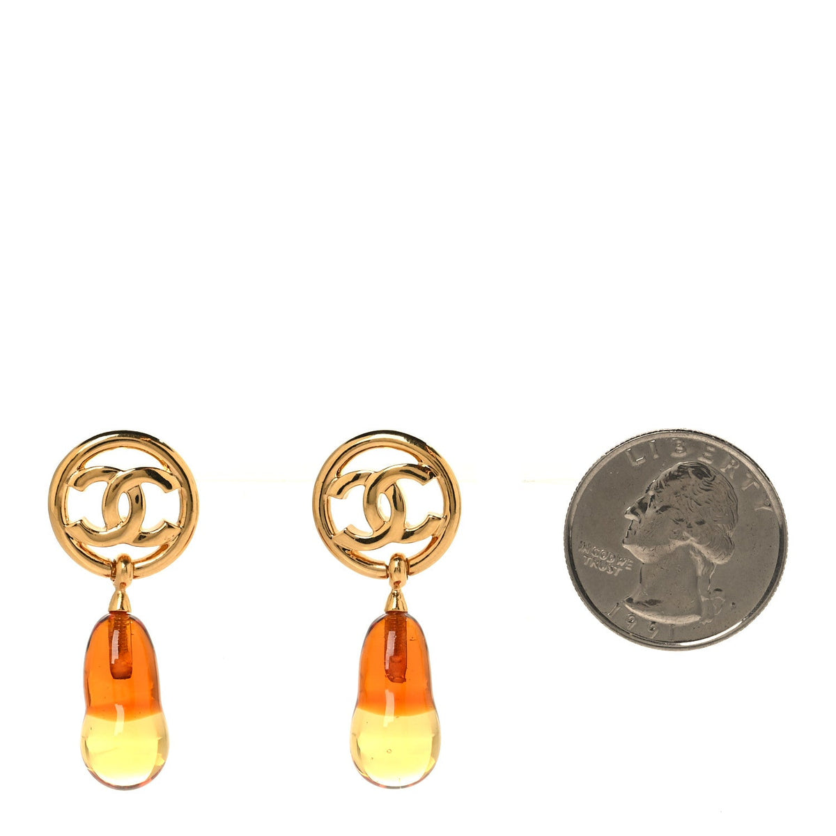 Metal Resin CC Drop Earrings Gold Brown