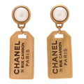 Pearl CC Tags Drop Earrings Gold