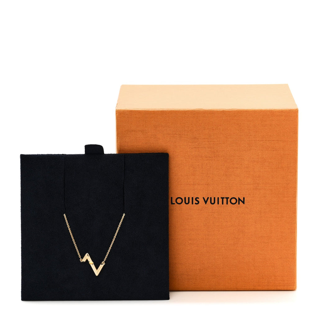 18K Yellow Gold LV Volt Upside Down Pendant Necklace