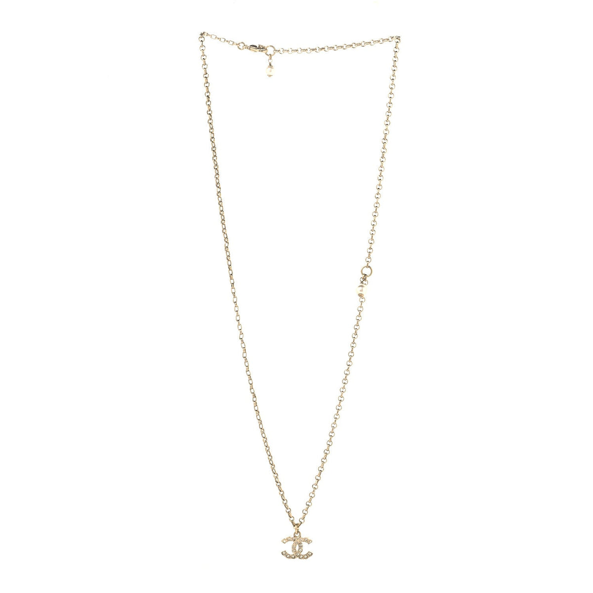 Metal Pearl Crystal CC Textured Pendant Necklace Gold