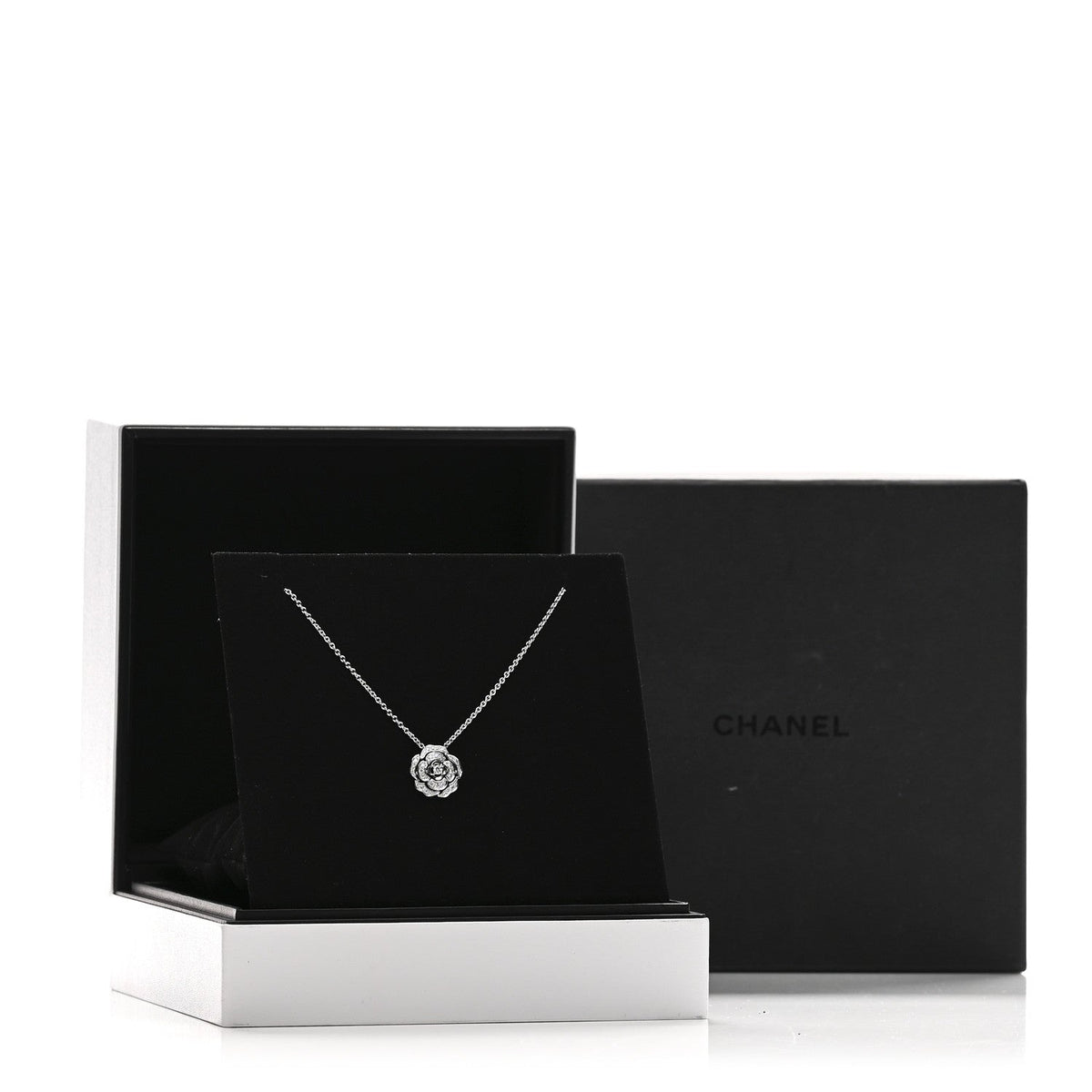 18K White Gold Diamond Bouton de Camelia Pendant Necklace