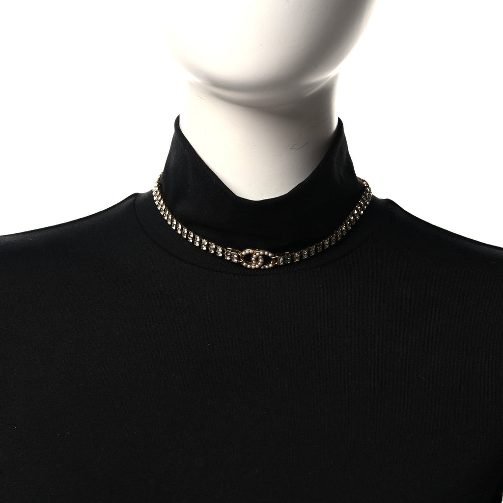 Crystal Pearl CC Choker Necklace Gold