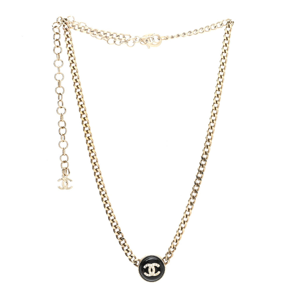 Crystal Resin CC Chain Link Short Necklace Black Gold