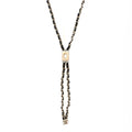 Metal Lambskin CC Lariat Necklace Black Gold