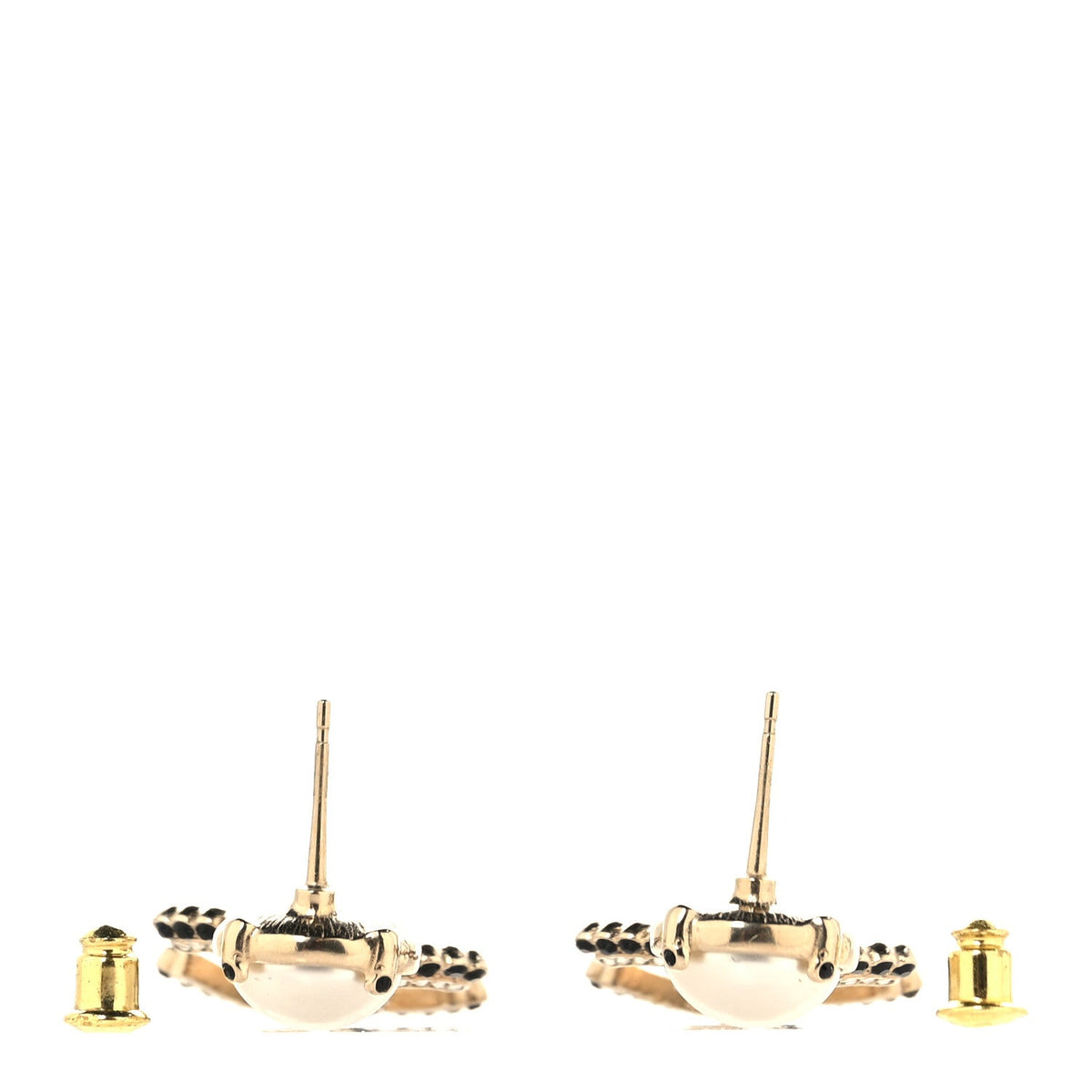 Pearl Crystal CC Drop Earrings Black Gold