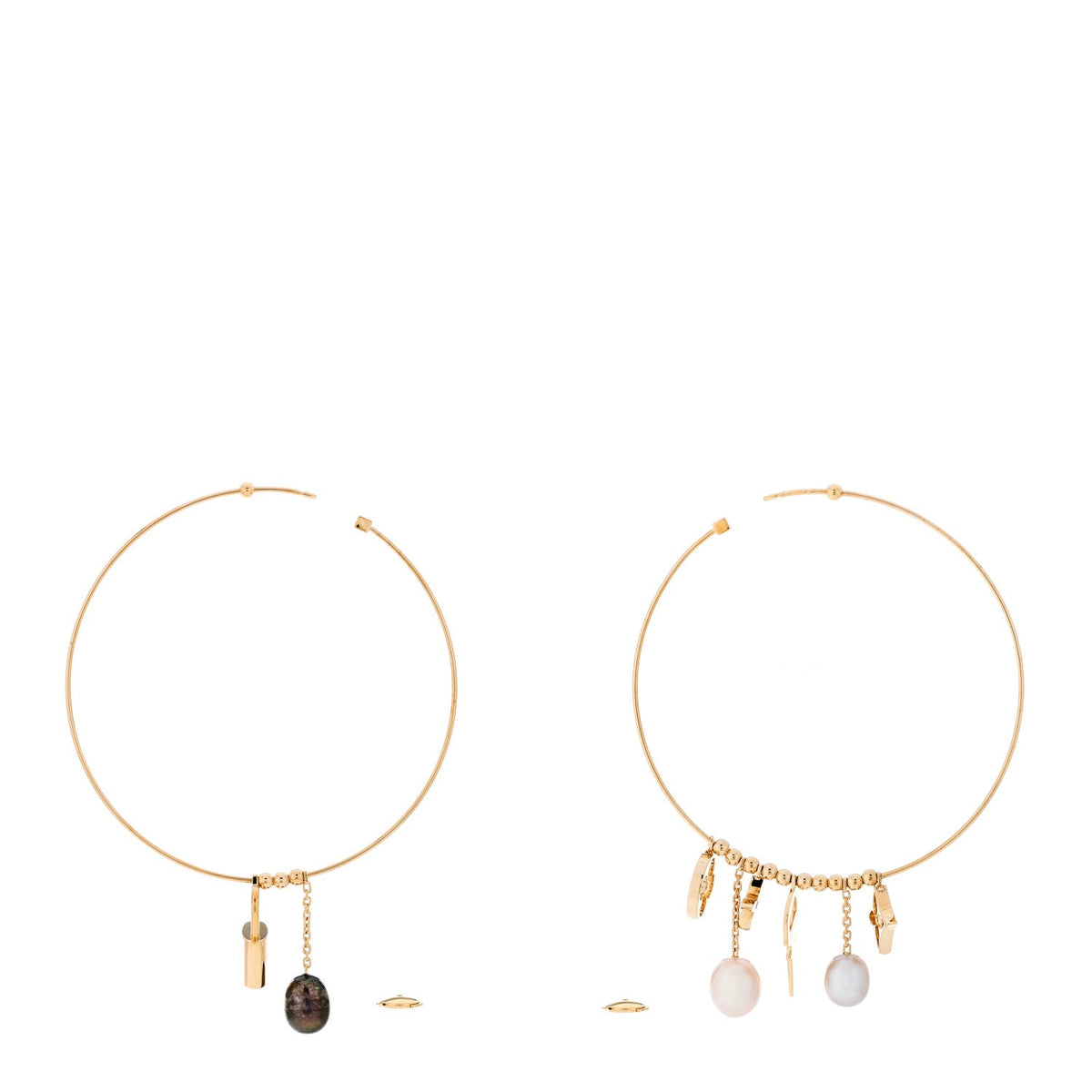 18k Yellow Gold Cultured Pearl Monogram Hoop Earrings