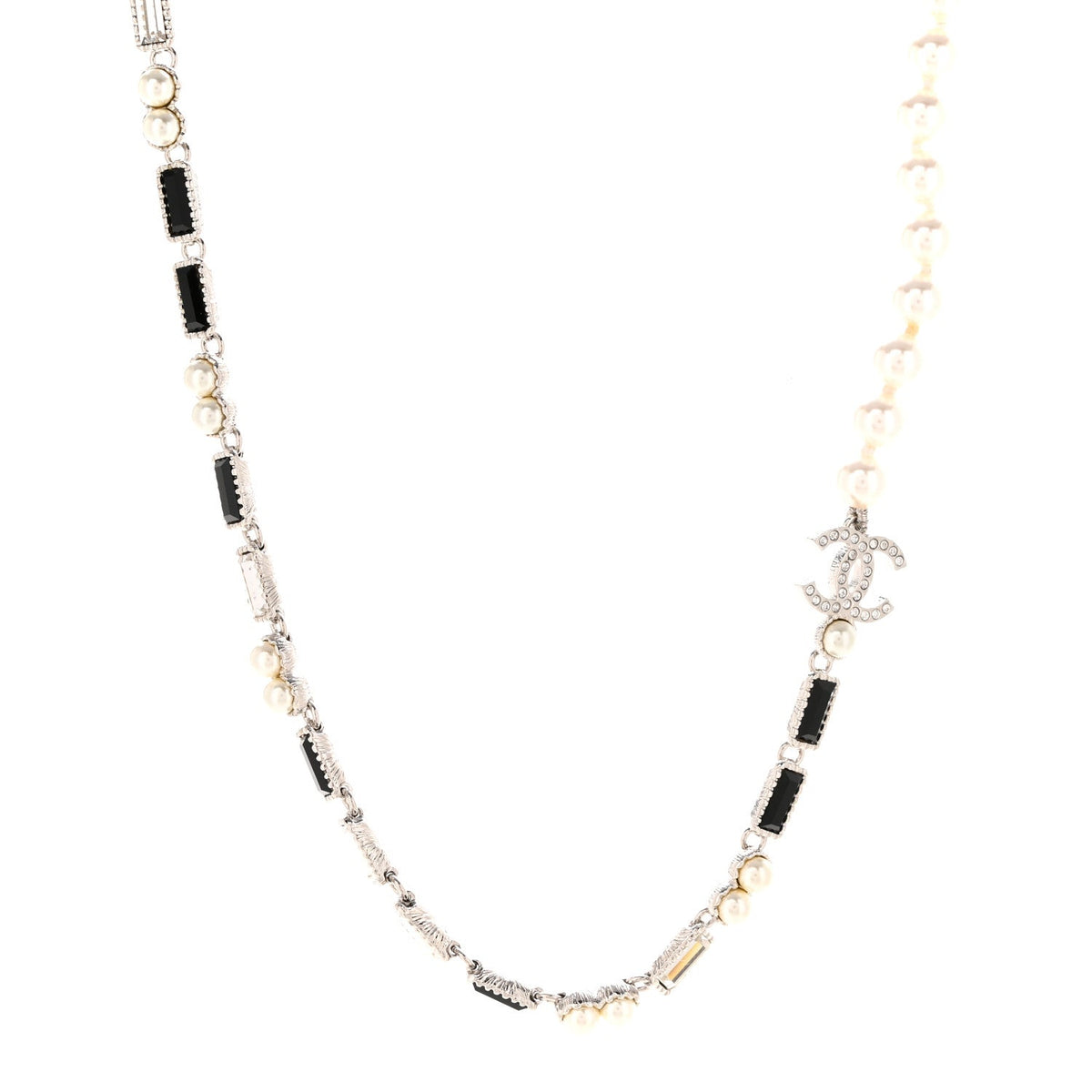 Pearl Baguette Crystal CC Choker Necklace Silver Black