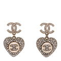 Pearl Crystal CC Heart Drop Earrings Gold White