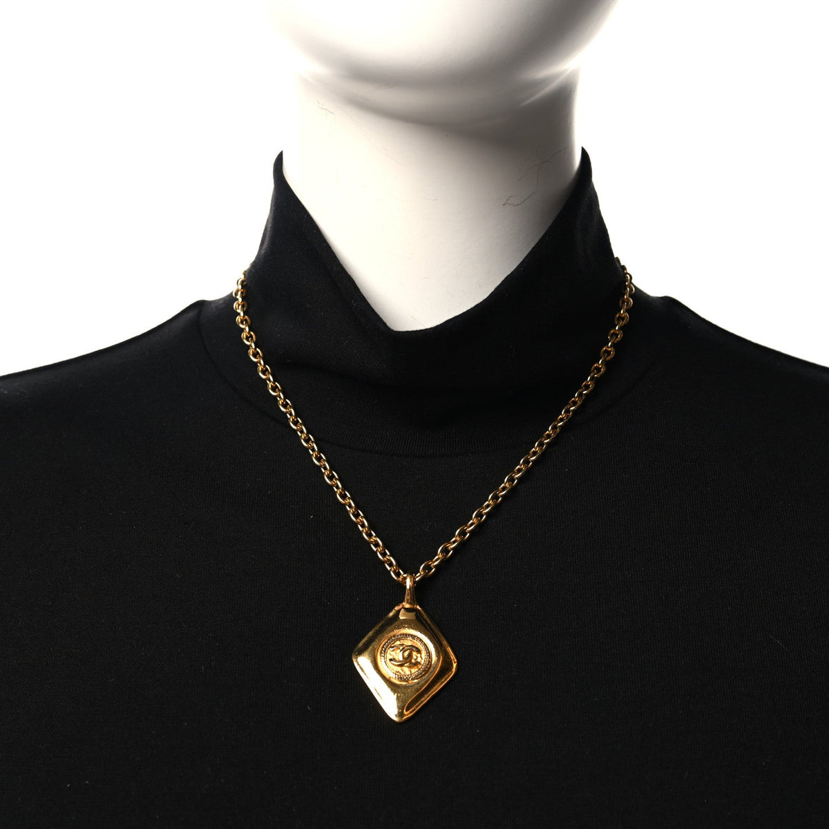 CC Chain Pendant Long Necklace Gold
