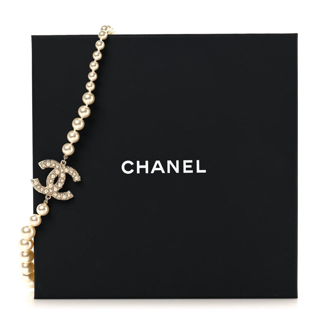 Pearl CC 100th Anniversary Necklace Light Gold