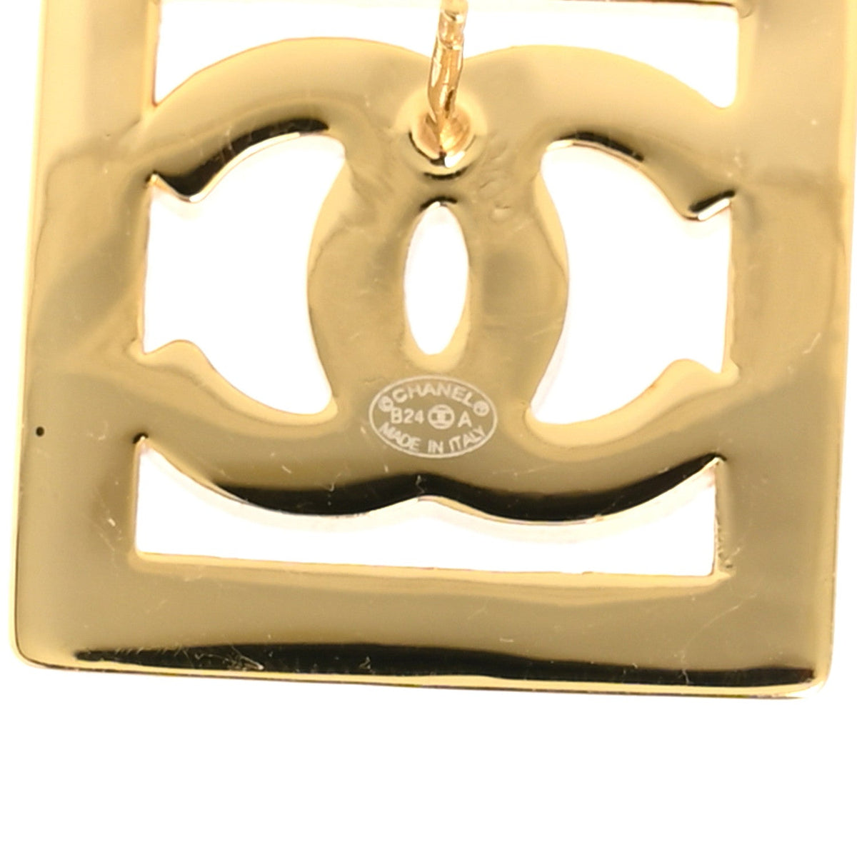 Metal Enamel CC Square Earrings Gold White