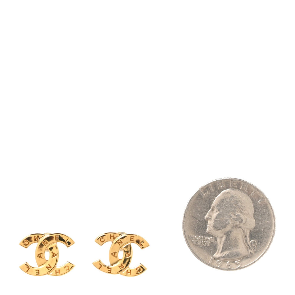 Metal CC Paris Button Stud Earrings Gold