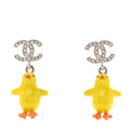 Metal Resin Strass Crystal CC Baby Chick Pendant Earrings Silver Yellow Orange