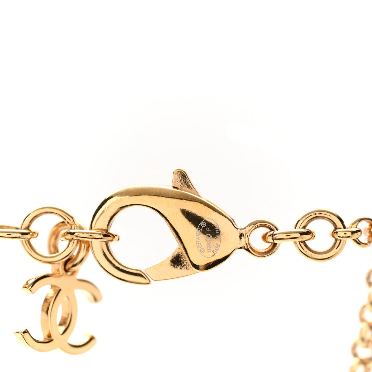 Metal Enamel Pearl CC Necklace Gold Black White