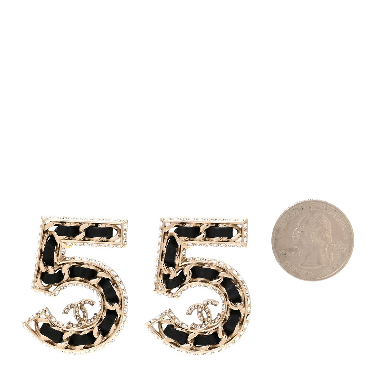 Crystal Lambskin Chain CC No 5 Earrings Gold Black