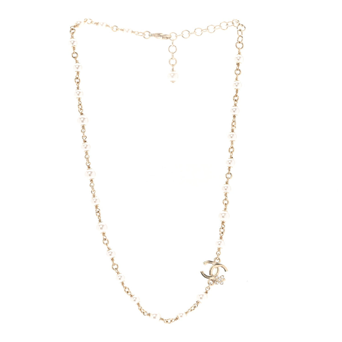 Pearl Crystal CC Flower Necklace Pearly White Light Gold